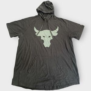 Under Armour Project Rock Black Bull Short Sleeve Hoodie Mens size XL